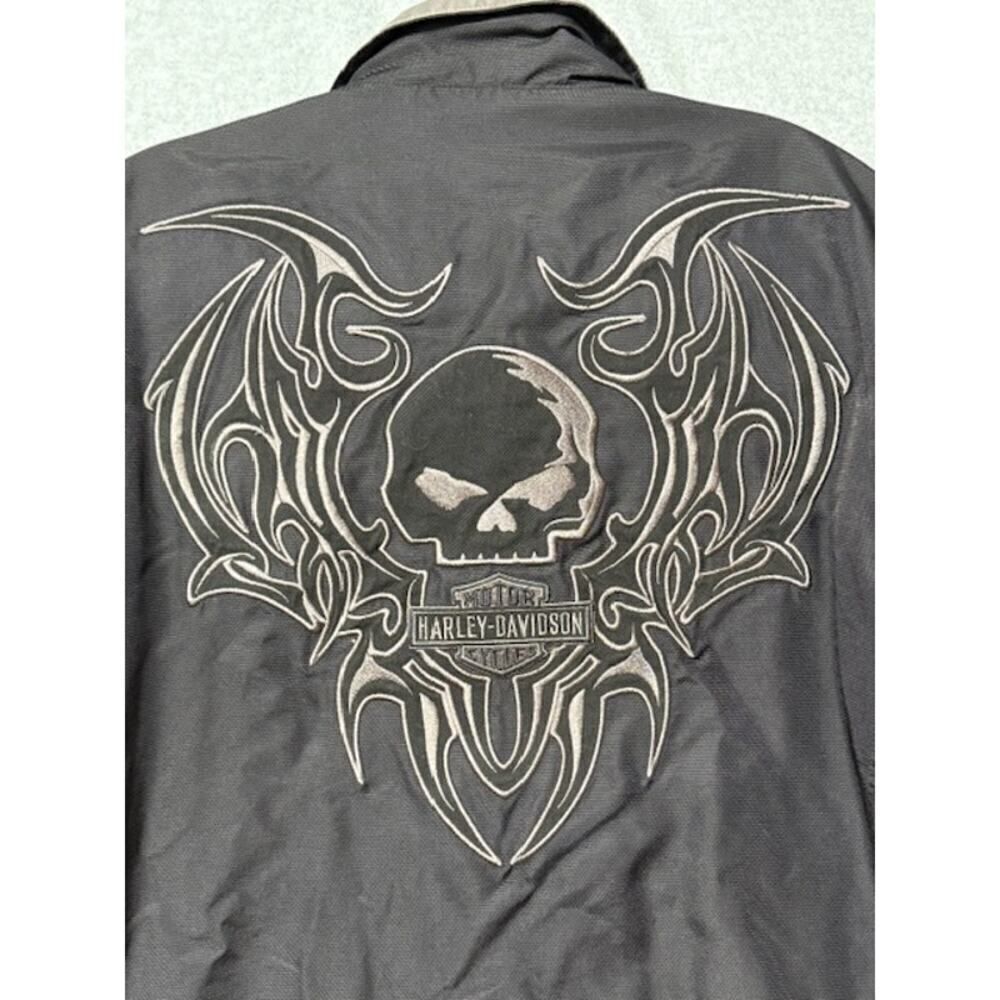 Harley Davidson mens jacket M black gray reversible Willie G. Skull tribal bar
